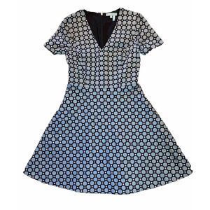 Draper James Short Sleeve Dress Size 4 Blue & White Mixed Polka Dots Fit & Flare